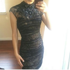 Black jeweled BEBE lace dress